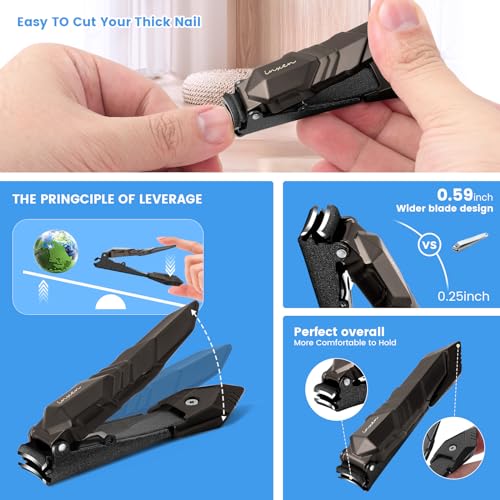 Nail Clippers for Thick Nails, INXEN Nail Clippers with Extre Wide Jaw Opening for Hard Toenails, Stainless Steel Nail Clippers ，Nail Cutter Set for Men Women Senior Small Black (3x0.67 inch)