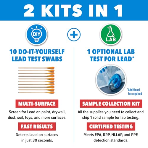 Safe Home® Lead in Solids Combo Test Kit – 10 DIY Swabs + Optional Testing at our EPA Certified Lab – Made in the USA for Homeowners & Contractors – (1 Pack) 1