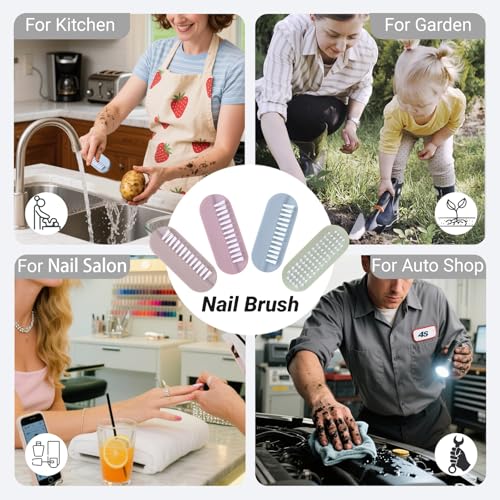 Nail Brush for Cleaning Fingernails 2 Sided Hand Fingernail Scrub Brush with Soft Stiff Bristles Nail Cleaning Brush 4PCS Nail Scrubber Brushes for Men Women Kids