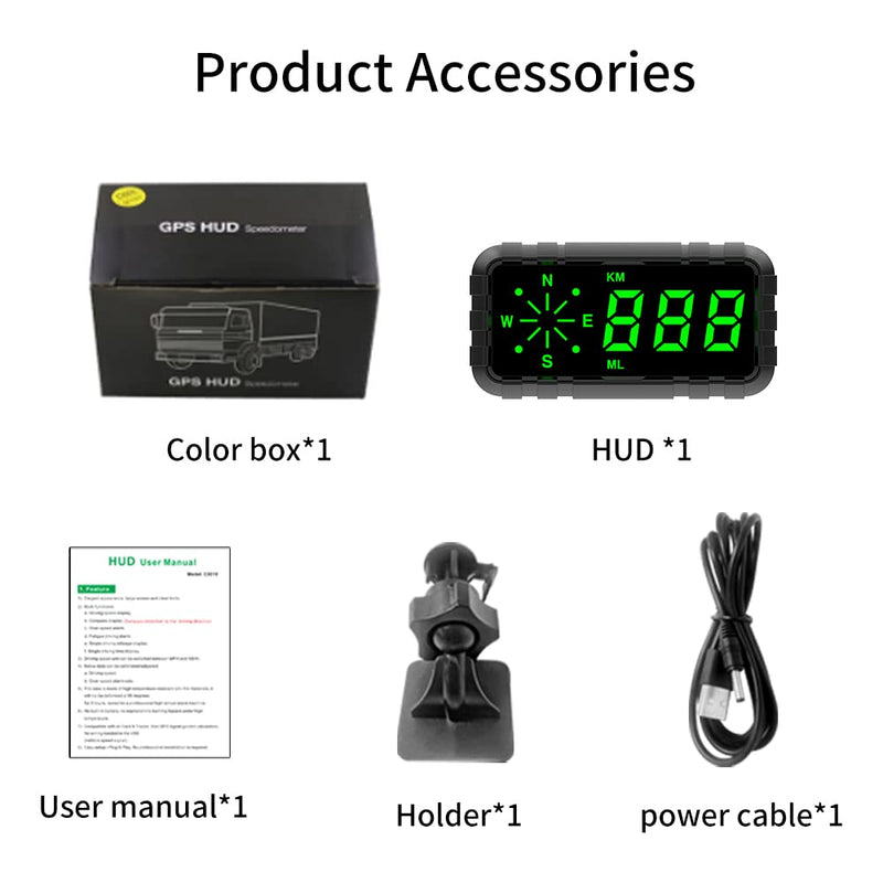 Kingneed HUD Speedometer Odometer Compass Head Up Display GPS Digital Display Big Fonts Univsersal for All Cars Vehicles New C3010 - BeesActive Australia