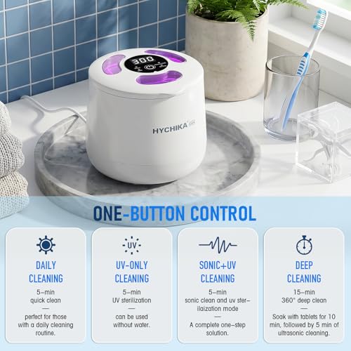 Ultrasonic Retainer Cleaner Machine,45kHz Dental Cleaning Pod with Timer,4 Modes,200ML UV Denture Cleaner,for Retainers,Nightguards,Braces etc.,Snow White Snow White