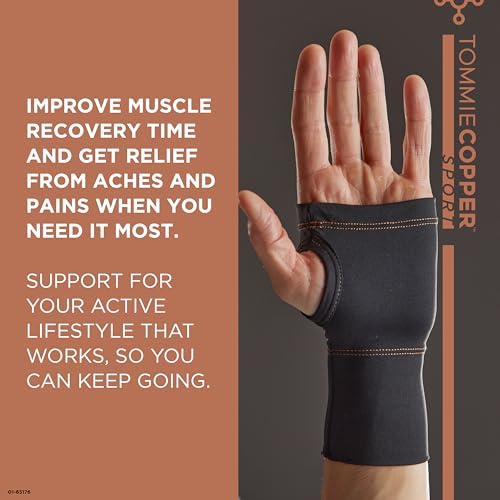 Tommie Copper Wrist Compression Sleeve, 15-20 mmHg (L/XL, Black) Large/Extra Large