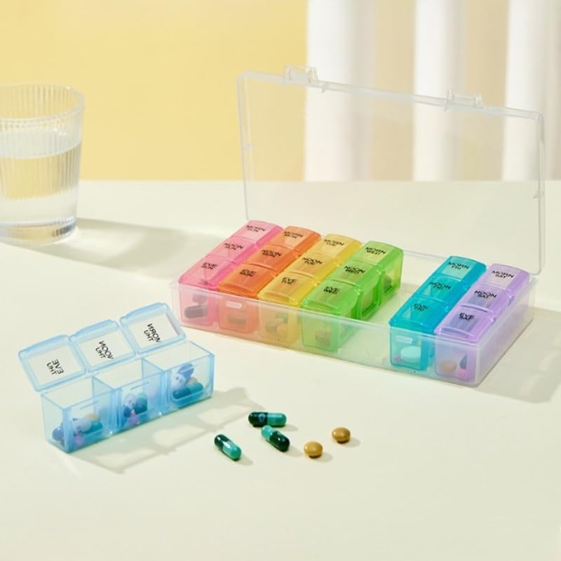 Weekly Pill Organizer 3 Times a Day, 7 Day AM Noon PM Medicine Planner with 21 Large Compartments, Portable Vitamin and Supplement Organizer Box for Daily Pills