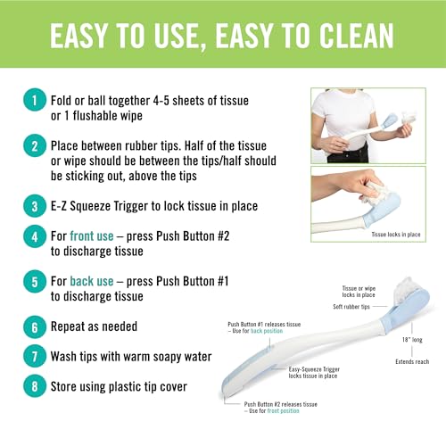 Juvo Toilet Aid - Personal Bottom Wiping Tool, Bathroom Mobility Aid for Disabled, Elderly, and Surgery Recovery - 18" long wand with hygienic cover Original Toilet Aid