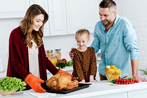 KITCHEN PERFECTION Smoker BBQ Grill Gloves -High Heat Resistant Oven Mitts Orange One Size Fits Most