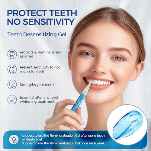 Teeth Whitening Kit for Sensitive Teeth,with 32X Waterproof LED Accelerator Light&4 Carbamide Peroxide Pen&14 Pcs Teeth Whitening Strips&1 Remineralization Pen,Tooth Whitener Professional Oral Care 1 Count (Pack of 13)