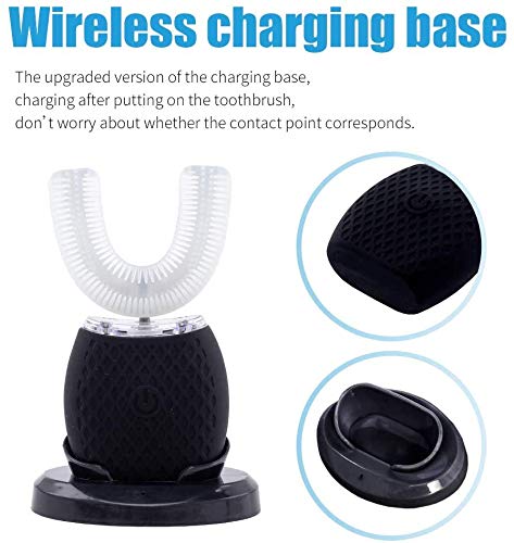 Ultrasonic Toothbrush for Adults - Automatic Electric Toothbrush with Soft Bristles & 30s Timer Rechargeable Portable Design with Wireless Charging Waterproof & Washable for Travel & Home Use (Black) Black