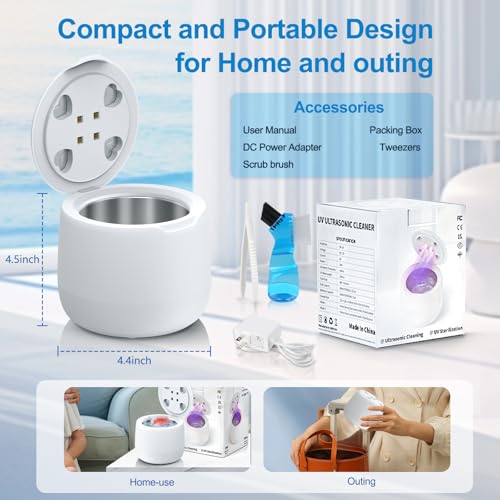 Ultrasonic Retainer Cleaner - Retainer Cleaner Machine for Dentures,250ml Mouth Guard Cleaner, Aligner Cleaner, Braces,Toothbrush Heads Cleaner, 2 Modes Dental Cleaning Pod