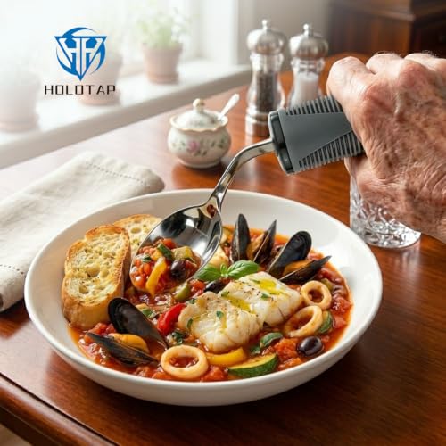 Holotap Adaptive Utensils for Hand Tremors,Elderly 270° Adjustable 4PCS Gray