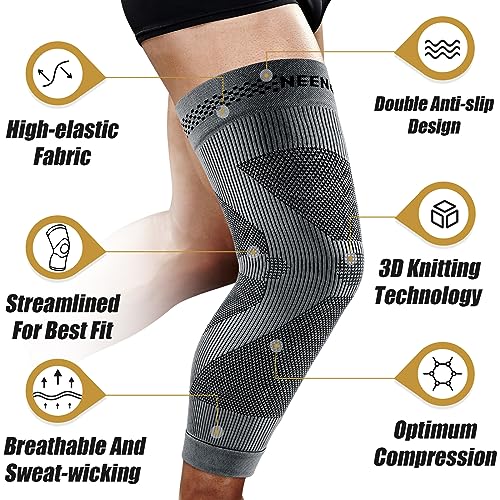 NEENCA Compression Leg Sleeve, Ultra-thin with Graphene Ions Infused Fabric Silver Gray - Single Medium