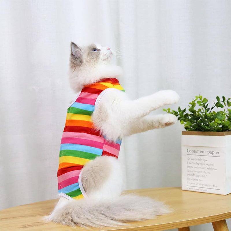 Cat Recovery Suit, Professional Recovery Suit, Cat Suit, Post Surgery Medical Care, Cone Collar, Alternatives, Anti-Licking Wound Vest Bodysuit for Male Female Cats, L Colorful - BeesActive Australia
