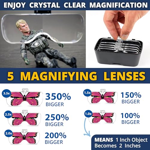 Vision Aid Magnifying Glasses with LED Light, 5 Lenses, Headband, Storage Case | Hands Free Lighted Head Mount Magnifier for Hobby Crafts Macular Degeneration Cross Stitch Diamond Painting Close Work USB Rechargeable - Expert Set