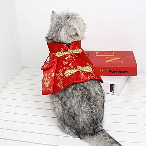 Cat Clothes,New Year's Cloak Dog Clothes Red Pet Cheongsam Cloak Clothes for Cats Small Dogs Puppy(Red,L) L - BeesActive Australia