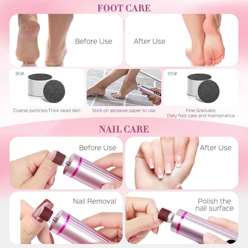 Electric Foot Callus Remover, 2 in 1 Callus Remover for Feet, 9 Adjustable Speeds with Sandpaper Disk and Nail Drill Bits, Digital Display, Rechargeable Pedicure Tools for Dead Skin(Pink) Pink