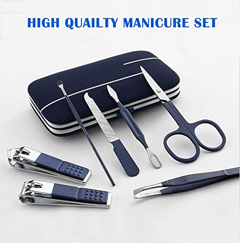 Manicure Set Pedicure Kit Nail Clippers Set Fingernails & Toenails Vibrissac Scissor Best Care Grooming Tools for Man & Women Gift with Case (Mazarine_7in1) Mazarine_7in1