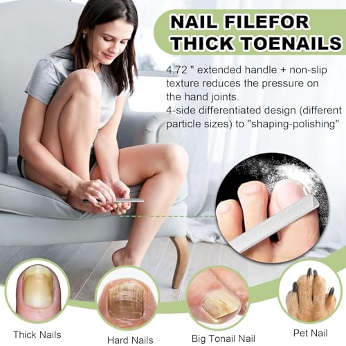 4PCS Nail Brush Long Toe Nail File Set - 3Pcs Two Sided Nail Scrubber Brushes for Cleaning Fingernails and 1Pcs Stainless Steel Long Toe Nail File for Thick Nails, Efficient Nail Care Tool