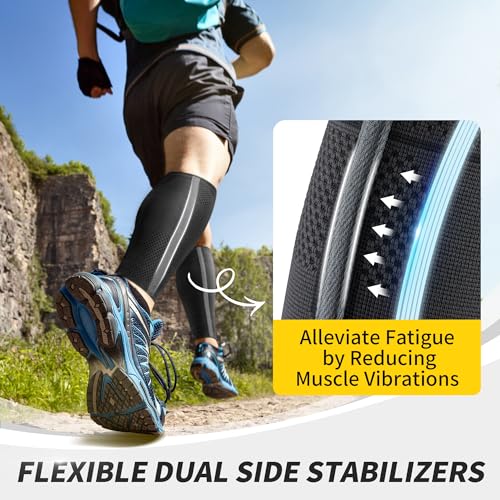 CAMBIVO Calf Compression Sleeves with Side Stabilizers for Men & Women - Shin Splint Support, Leg Brace Guard for Running XX-Large Black