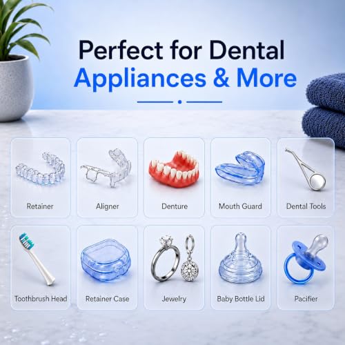 Ultrasonic Retainer Cleaner Machine | Dental Appliance Cleaning Kit for Retainers, Aligners, Dentures & Guards