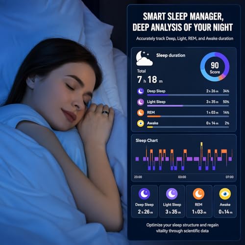 Smart Ring for Women Men Health Tracker - IP68 Waterproof Fitness Ring with Heart Rate/Blood Oxygen/Blood Pressure/Sleep Tracker/Step/Calories for iOS and Android,No Subscription Fee,Silver 12