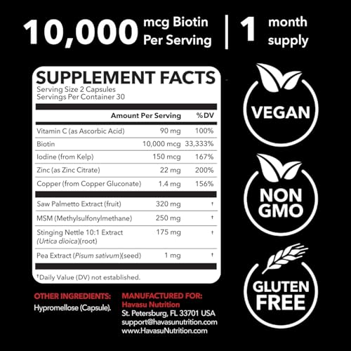 DHT Blocker for Men with Biotin 10000mcg Per Serving, 30 Servings