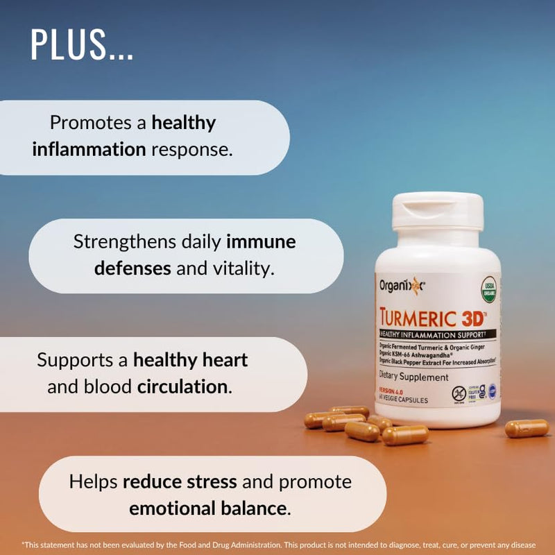 Organixx Organic Turmeric Curcumin with Ashwagandha, 60 Caps | USDA Organic turmeric curcumin fermented with Ashwagandha, Vitamin D & Ginger, supports joints, immunity & vitality 60 Count (Pack of 1)
