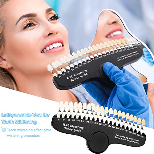 Teeth Whitening Shade Guide - Tooth Bleaching Shade Chart 3D R-20 Professional Dental Color Comparing Tracking with Case & Mirror 20 Colors