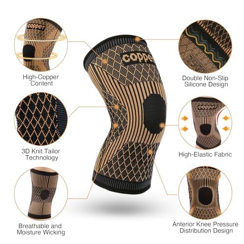 Knee Brace for Women & Men1 Pair, Copper Knee Braces for Knee Pain and Support, Copper Ions Fiber Compression Knee Sleeve for Running, Meniscus Tear, ACL, Joint Pain Relief (2, XXXX-Large) 2