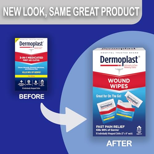 Dermoplast Wound Wipes, Antiseptic First Aid Cloths, 10 Count 3-in-1 First Aid Cloths