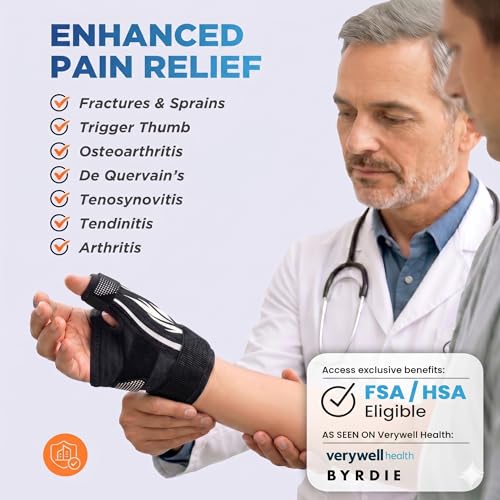 Thumb Support Brace | Upgraded Thumb Spica Splint Stabilizer Pain Relief Night Support for De Quervain’ s Tenosynovitis Trigger Finger Arthritis Sprains | Breathable Fabric Milky White/Black S/M _ Fit both hands