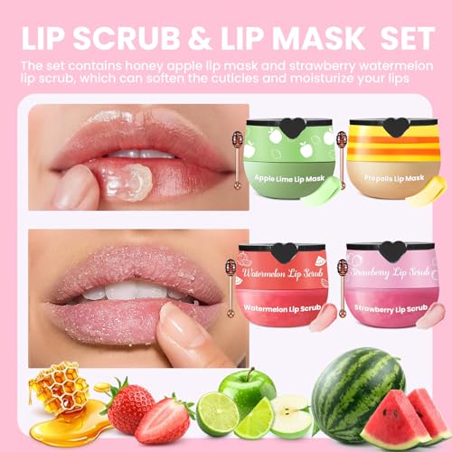 4 PCS Lip Scrub and Mask Set, Apple Bee Honey Pot Lip Balm