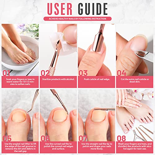 FANDAMEI Cuticle Trimmer, Cuticle Kit, Cuticle Pusher, Cuticle Nippers Rosegold
