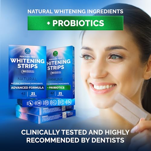 Teeth Whitening Strips by Pop On, 14 Strips, 7-Day Treatment, Non-Slip, Sensitive Teeth Whitening Strips, Made with Natural Ingredients, Mint Flavor, with Essential Probiotics, Hydrogen Peroxide Free