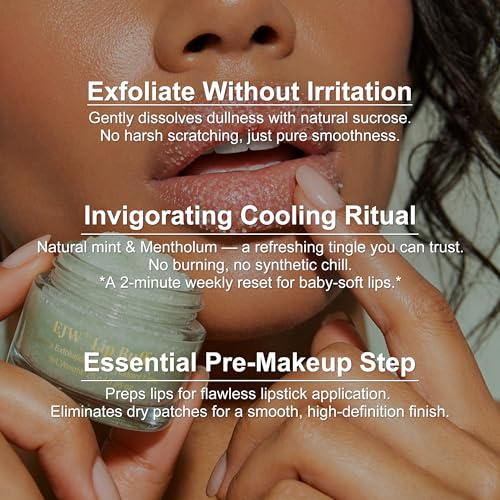 Cooling Mint Lip Scrub – Deep Exfoliating Sugar Polish with Aloe, Jojoba Oil & Vitamin E – Smooths Rough Lips & Revives Dull Texture, Lightweight Finish – Vegan & Cruelty-Free Refreshing Mint 0.88 Ounce (Pack of 1)