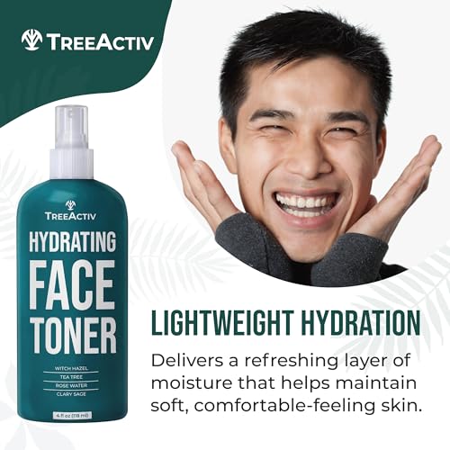 TreeActiv Balancing Herbal Toner | Facial Skin Moisturizer | Witch Hazel | Rose Water | Clary Sage | Tea Tree | Natural Astringent | Alcohol-Free | Reduce Oily Face Acne | Men, Women, Teens | 4 fl oz