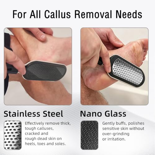 FREATECH Dual-Sided Foot File, Callus Remover with Nano Glass & Metal Surface, Professional Pedicure Tool for Hard Cracked Dead Skin, Foot Rasp for Heel Care, Exfoliation & Smoothing, Home Spa Shower