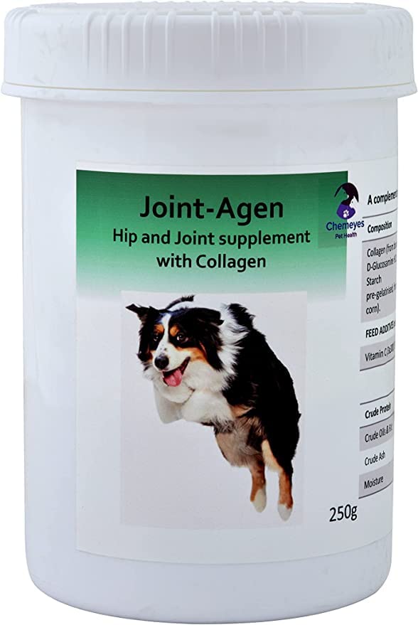 Chemeyes Joint-Agen Hip & Joint Care Powder Supplement for Dogs with Hydrolysed Collagen, Glucosamine, Vitamin-C & Hyaluronic Acid - Promotes Supple & Mobile Joints, Hip & Joint Support - 250g 250