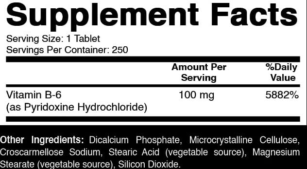 Oxify Vitamin B-6 100 mg, 250 Tablets | Gluten-Free, Non-GMO, Supplement Made in USA