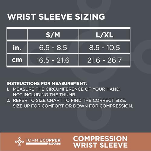 Tommie Copper Wrist Compression Sleeve, 15-20 mmHg (L/XL, Black) Large/Extra Large