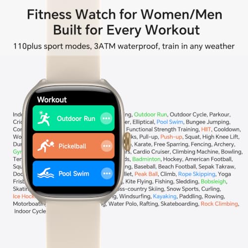Quican Smart Watch for Women(Answer/Call), AMOLED Fitness Watch for Women Beige 1.75 Inches 46*37.4*12mm