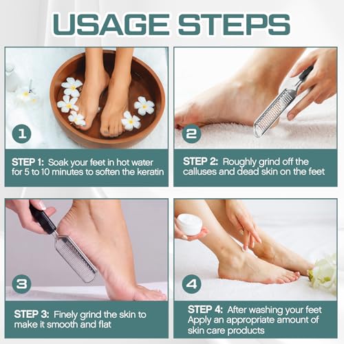 Moxweyeni 14 Pack Colossal Foot File Pedicure Tools Sets with 2 Styles Large and Small Hole Replacement Callus Remover Blades, Stainless Steel Detachable Pedicure Foot Rasp for Dead Skin Remover Silver