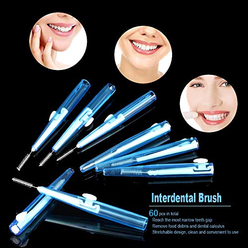 60Pcs Push-Pull Interdental Brush 0.7 MM Dental Tooth Pick Interdental Cleaners Orthodontic Wire Toothpick Toothbrush Oral Care (Pack of 2) 1 Count (Pack of 2)