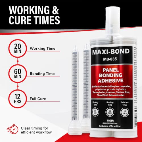 Maxi-Bond Panel Bonding Adhesive MB-835 – Two-Part Epoxy Adhesive, Non-Sag, High Strength for Metal, Fiberglass, Plastic & Composite Panels – Includes Mixing Nozzles, 200 mL (6.75 oz) MB835 200 mL (6.75 oz)