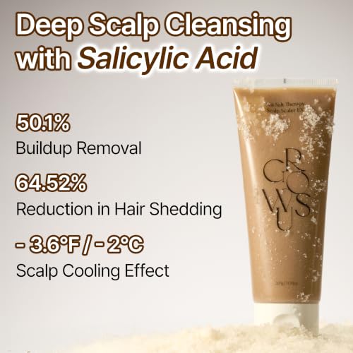 GROWUS Sea Salt Scalp Exfoliator Scrub - Salicylic Acid, Niacinamide, Dexpanthenol, Exfoliating, Deep Cleansing for Itchy, Oily, Greasy Roots and Scalp, No Paraben and Sulfate (8.8 Oz / 250g) 8.8 Ounce (Pack of 1)