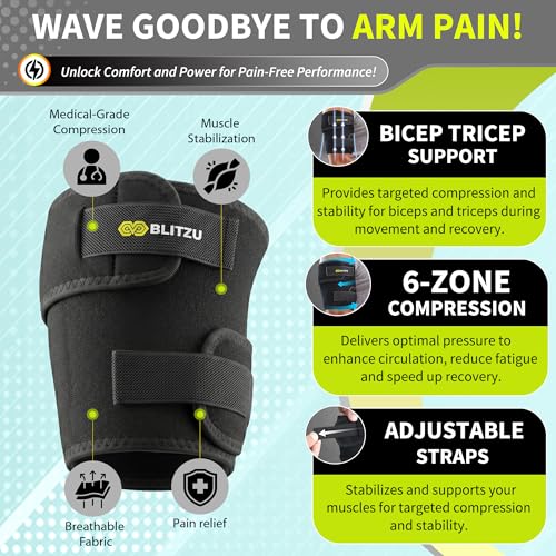 Tricep & Bicep Tendonitis Brace, Upper Arm Compression Wrap for Men Women Black Small/Medium