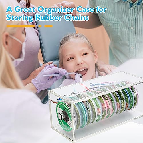 Power Chain Organizer Case, Premium Acrylic Dental Orthodontic Elastic Chain Dispenser Securely Store & Organize Braces Rubber Bands With The Clear Lid Ideal For Clinics & Patients