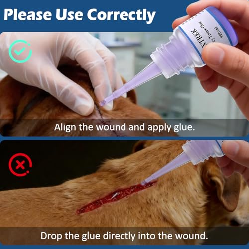3ml Veterinary Surgical Skin Glue with 15 Precise Applicators, Strong Surgical Adhesive, Blue-Tinted Fast-Acting Tissue Wound Glue, Waterproof Wound Sealant for Multi-Pet Households