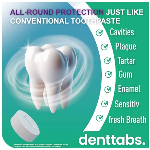 DENTTABS Stevia - Mint Tooth Cleaning Tablets Fluoride freeindividual pack1 x 125 Pieces)