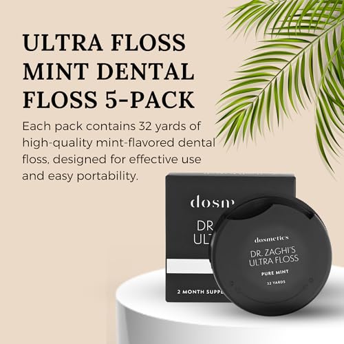 Dr. Zaghi Expanding Remineralization+ Thick Dental Floss 5 Pack, Pure Mint Expanding Floss, Oral Care Stretchable Hydroxyapatite Mineral Tooth Floss for Plaque and Gum Protection 32 Yards x 5 Flossers