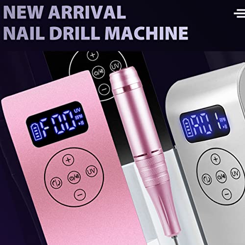 3 in 1 Portable Electric Nail Drill,Compact 35000 RPM Electrical Professional Nail File Kit, Nail Dryer UV Lamp Manicure for Acrylic, Gel Nails, Manicure Pedicure Polishing Shape Tools (Pink) Pink