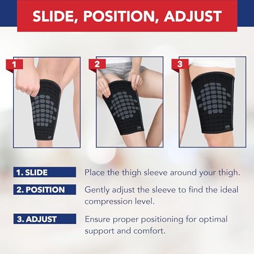 Dr. Arthritis Doctor-Developed Thigh Compression Sleeve, Breathable Hamstring Compression Sleeve for Quad & Groin Support, Thigh Wraps for Injuries, Strains & More (1 PR, Large, BLK) Black